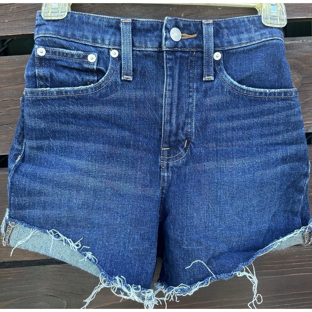 Madewell Shorts Womens Blue Cutoffs Curvy‎ High Rise Frayed Dark Denim Size 23